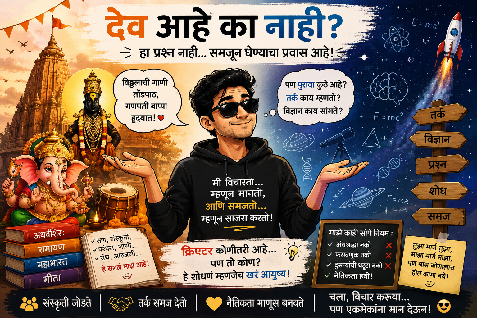 Funny banner for the blog: a playful Marathi social-media vs private-life illustration